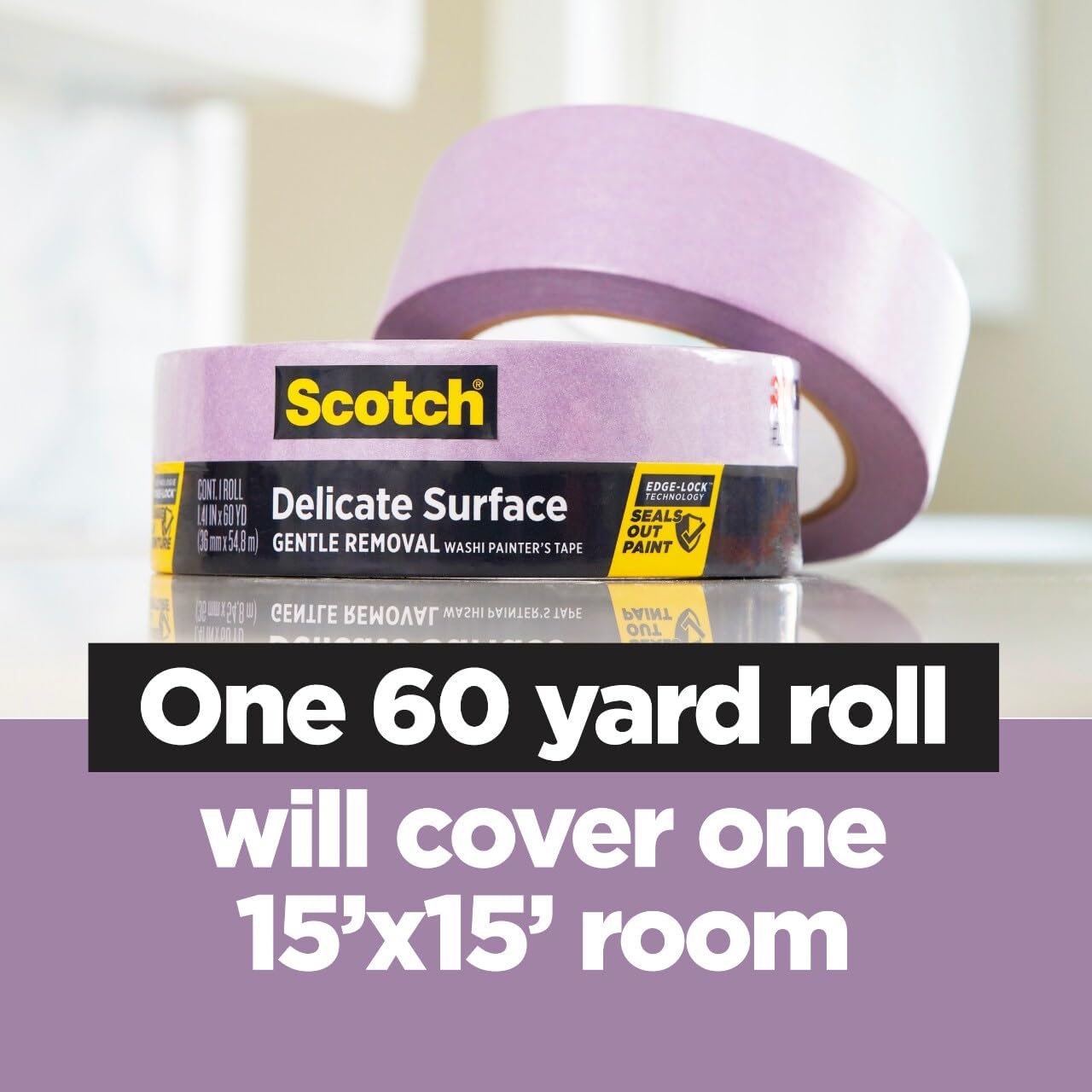 Scotch Delicate Surfaces Painters Tape, 0.94 in x 60 yd, Damage-Free Painting Prep, Protect Delicate Surfaces, UV & Sunlight Resistant, Solvent-Free Adhesive, Indoor Masking Tape, 1 Roll (2080EL-24E)