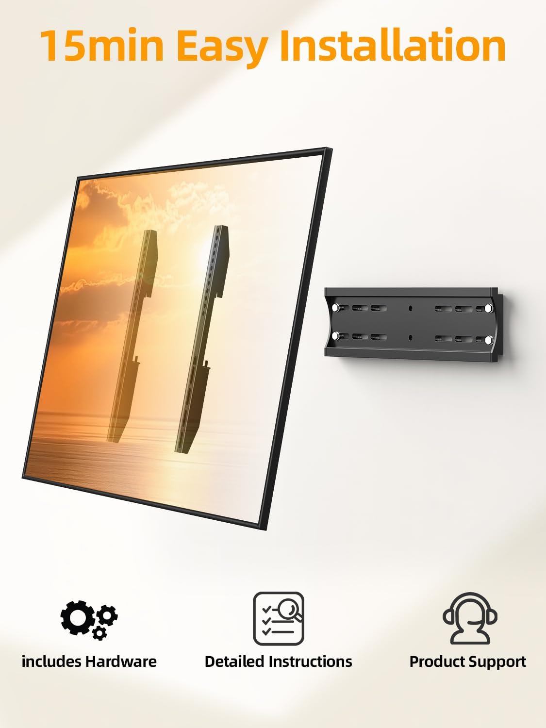 43 50 55 inch Fixed Low Profile TV Wall Mount for 24-65 inch LED/LCD & Flat/Curved TVs, Universal Wall Mount Bracket with Safe Lock, Max VESA 400x400mm, up to 99Lbs & 16 '' Stud