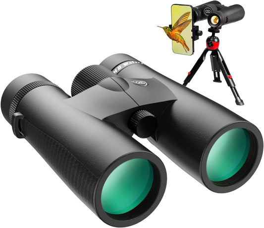 10x42 HD Binoculars for Adults High Powered with Phone Adapter, Tripod and Tripod Adapter, IPX7 Waterproof Binoculars with Clear Low Light Vision for Bird Watching Cruise Ship Travel