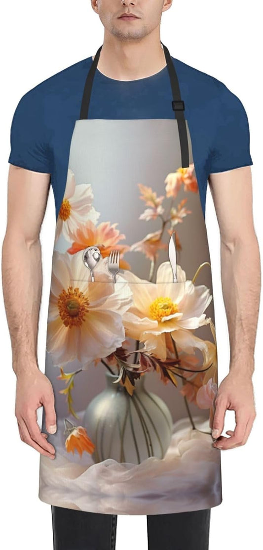 Hand Drawn Flower print Waterproof apron with pocket adjustable cooking apron for adult kitchen bibs to bake