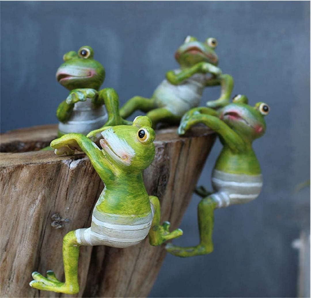 Resin Frog Planter Pot Hanger Decorations Frog Flower Pot Resin Creative 3D Craft Frog Figurines Frog Statue Climbing Decoration Animal Ornaments for Office Desk Home Garden Pot Decor,4 pcs