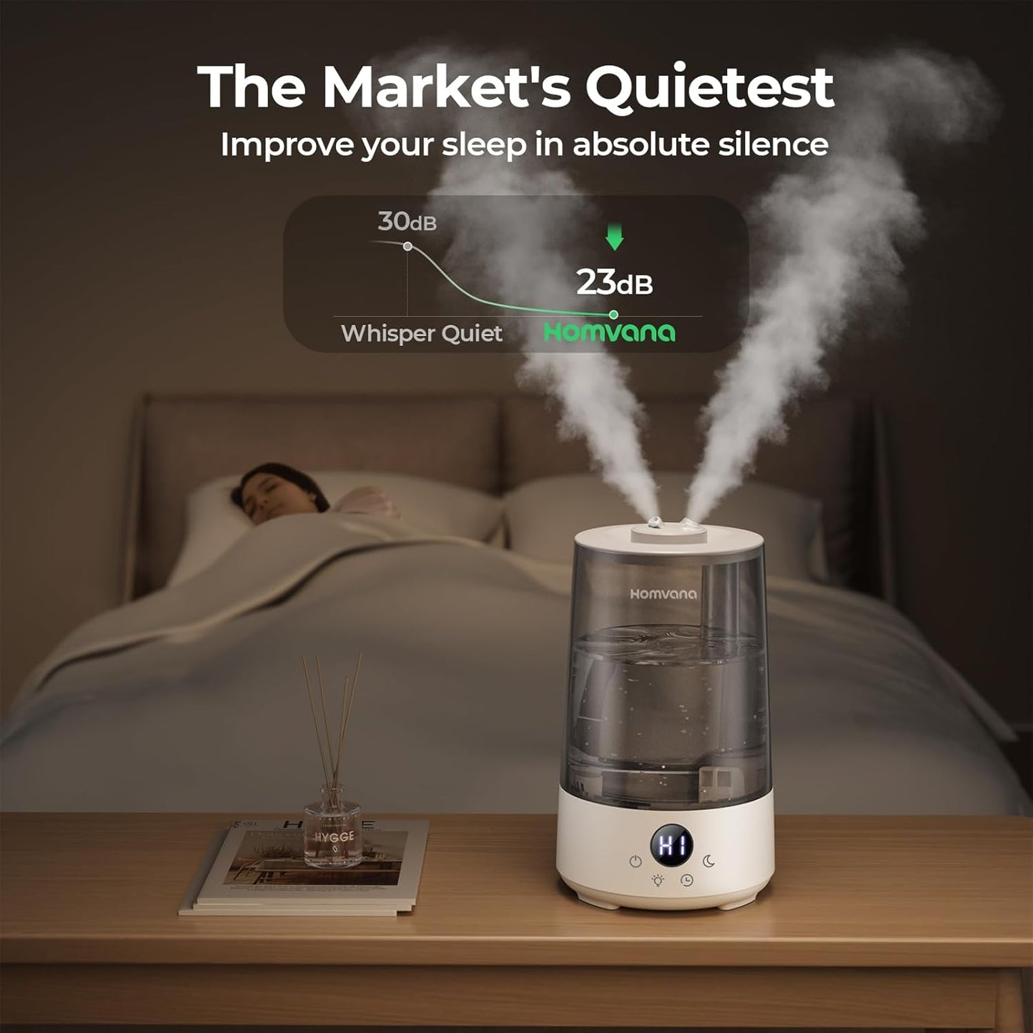 Homvana Humidifiers for Bedroom Home, 3.6 L Cool Mist Top-Fill 34H Sup