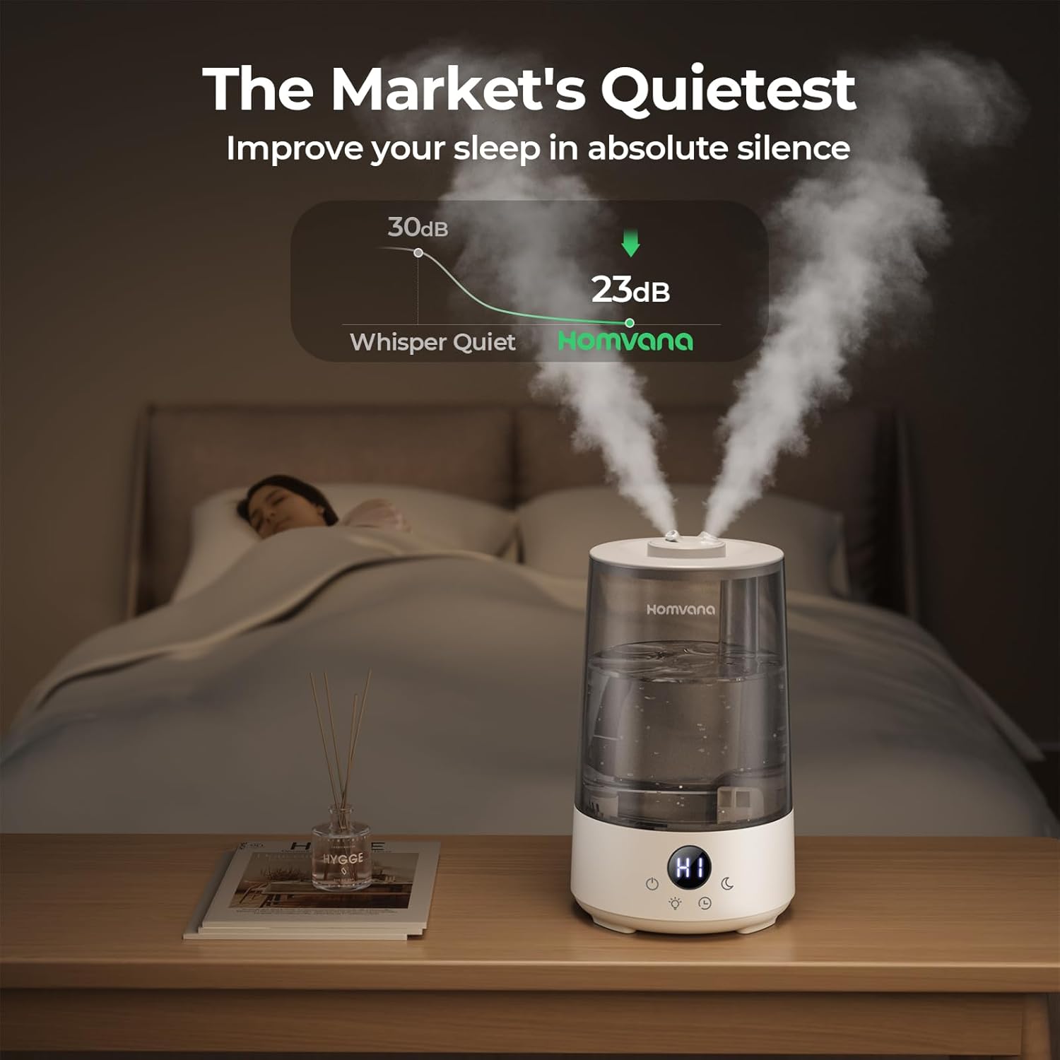 Homvana Humidifiers for Bedroom Home, 3.6 L Cool Mist Top-Fill 34H Sup