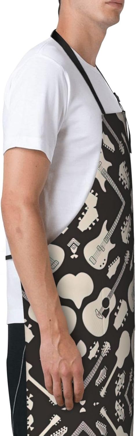 Guitar pattern print Waterproof apron with pocket adjustable cooking apron for adult kitchen bibs to bake