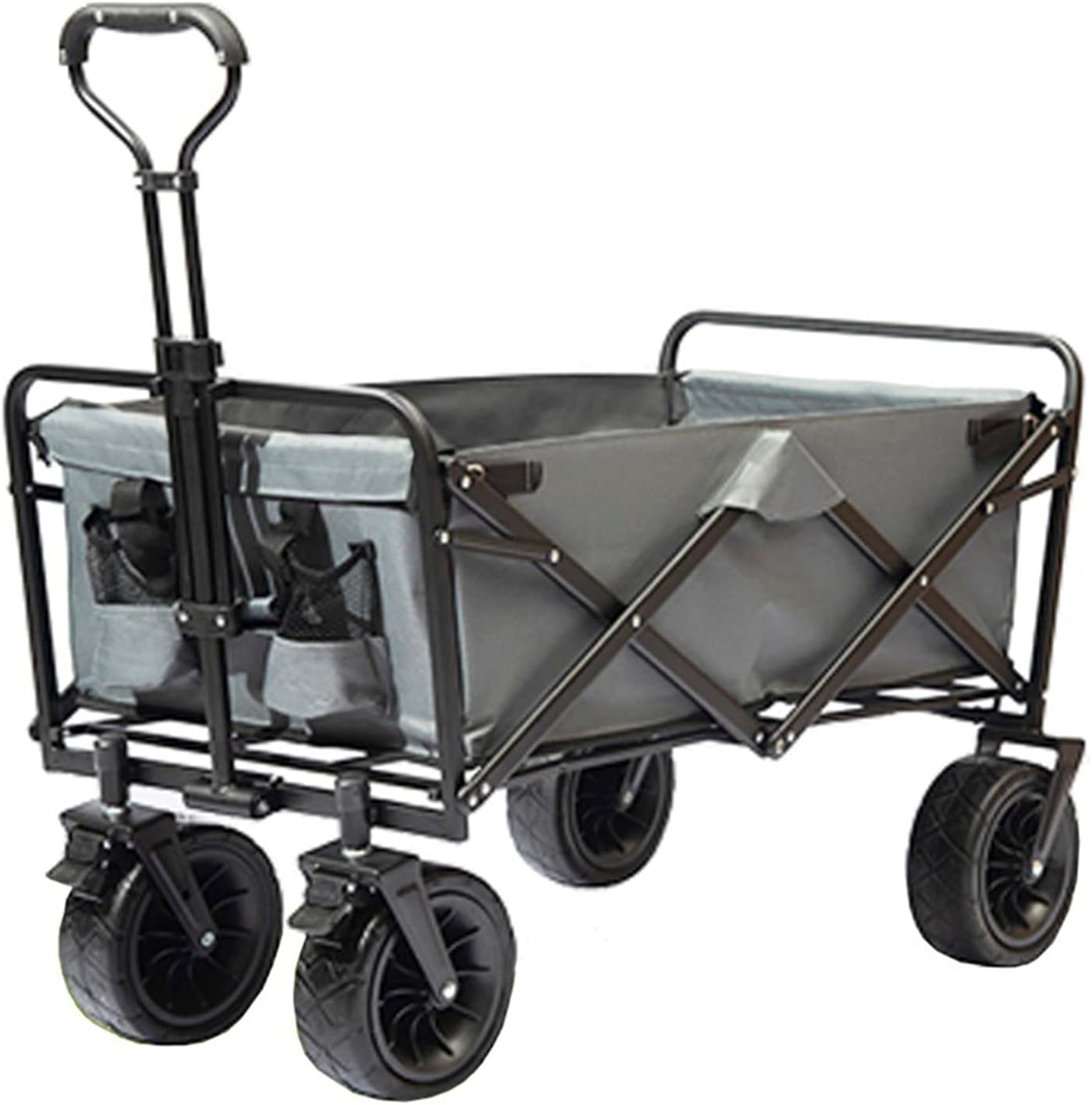 Heavy Duty Collapsible Folding Wagon Cart - Portable All-Terrain Beach & Garden Utility Cart with Wide Wheels for Camping, Fishing, Shopping, Sports - Grey