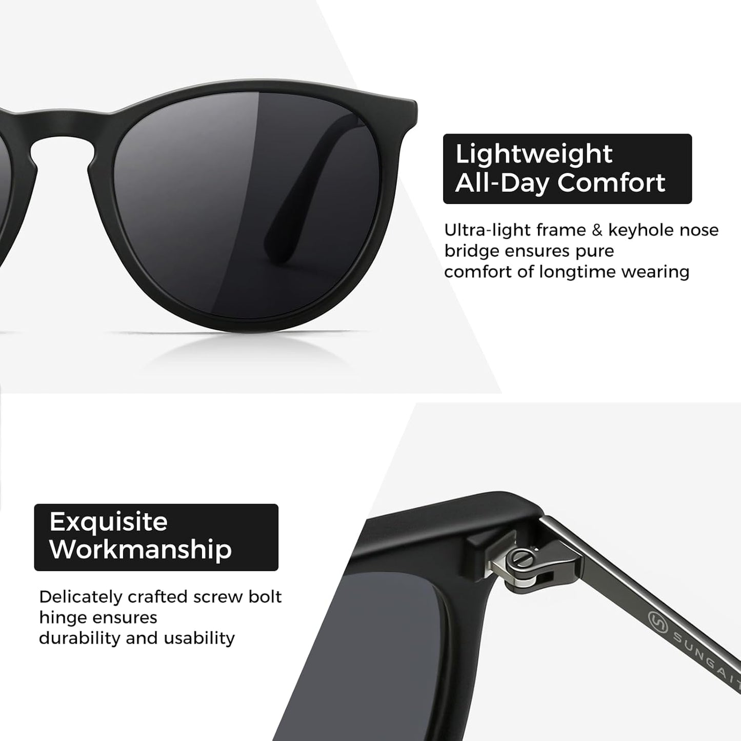 SUNGAIT Premium Vintage Round Sunglasses for Women Men Classic Retro T