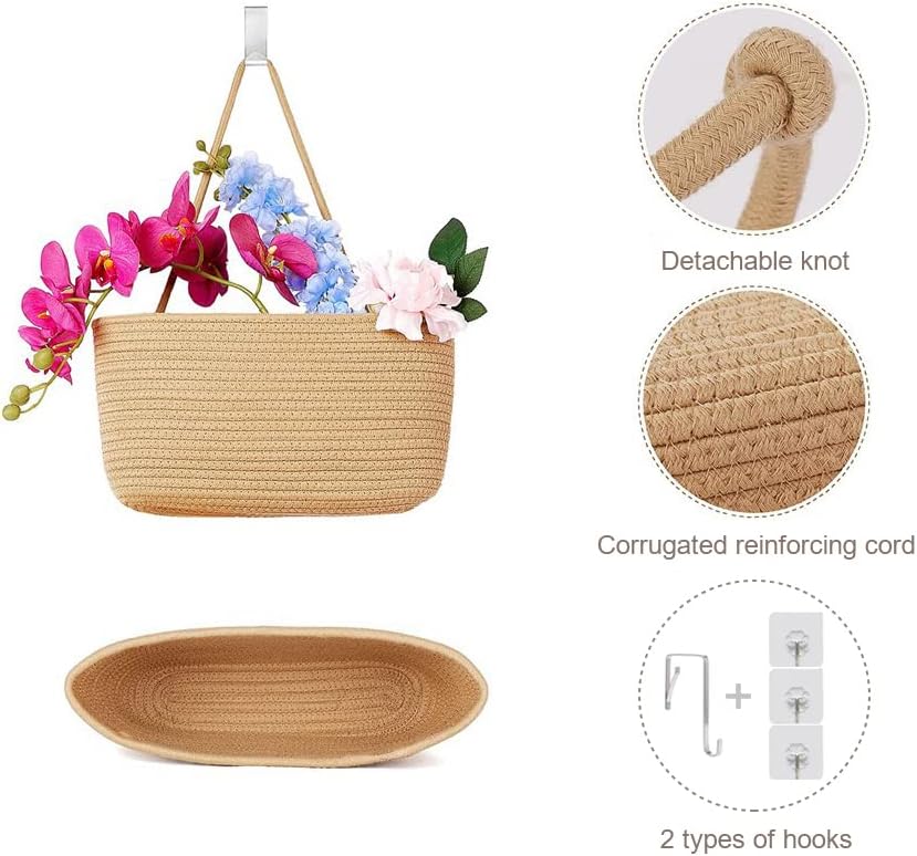 TeoKJ Over the Door Hanging Basket, 3-Tier Woven Cotton Wall-Mounted S
