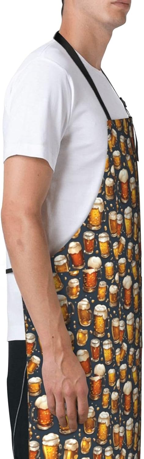 YANYU Beer Print 28x33 In Kitchen Apron Stylish Chef Apron with Pocket