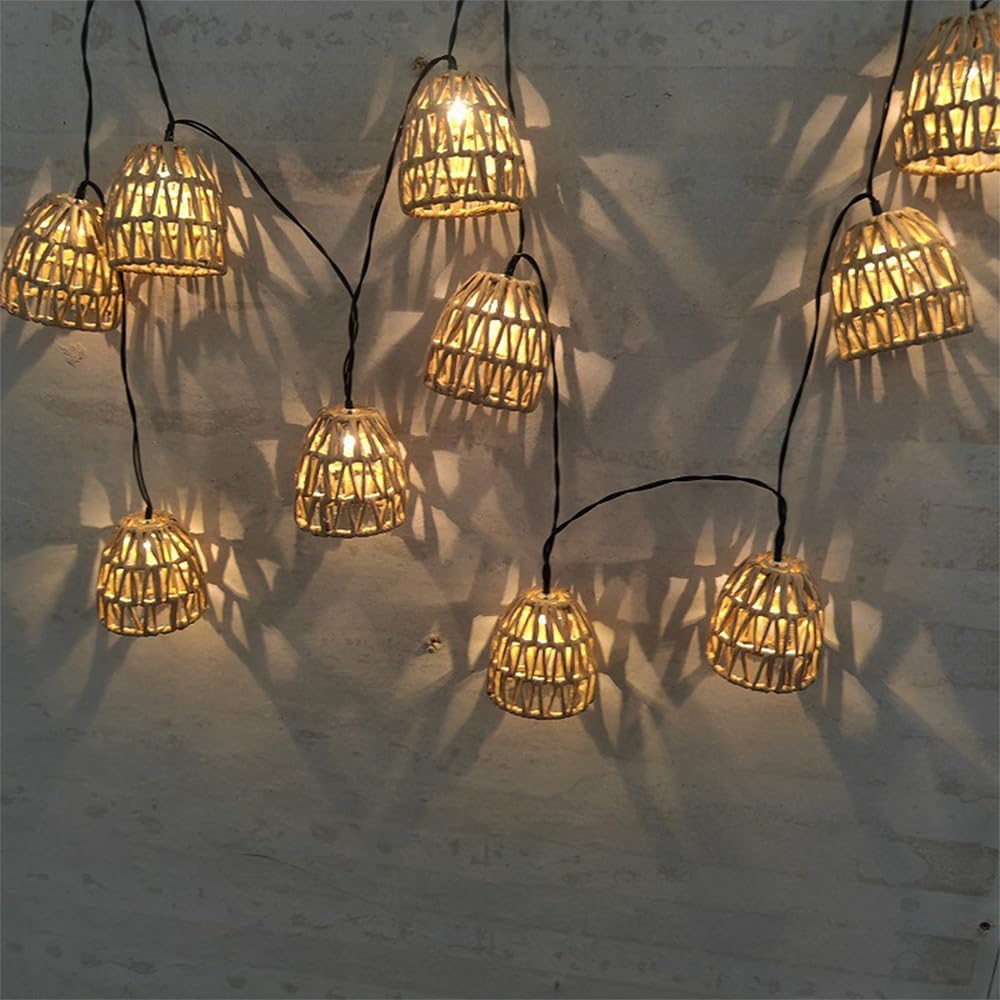 Solar Powered Paper Rattan String Lights Outdoor & Indoor, Waterproof Solar String Lights with Battery Box, PE Imitation Rattan Garden Lights, Eco-Friendly Patio Balcony Yard Pathway 10-Light Set