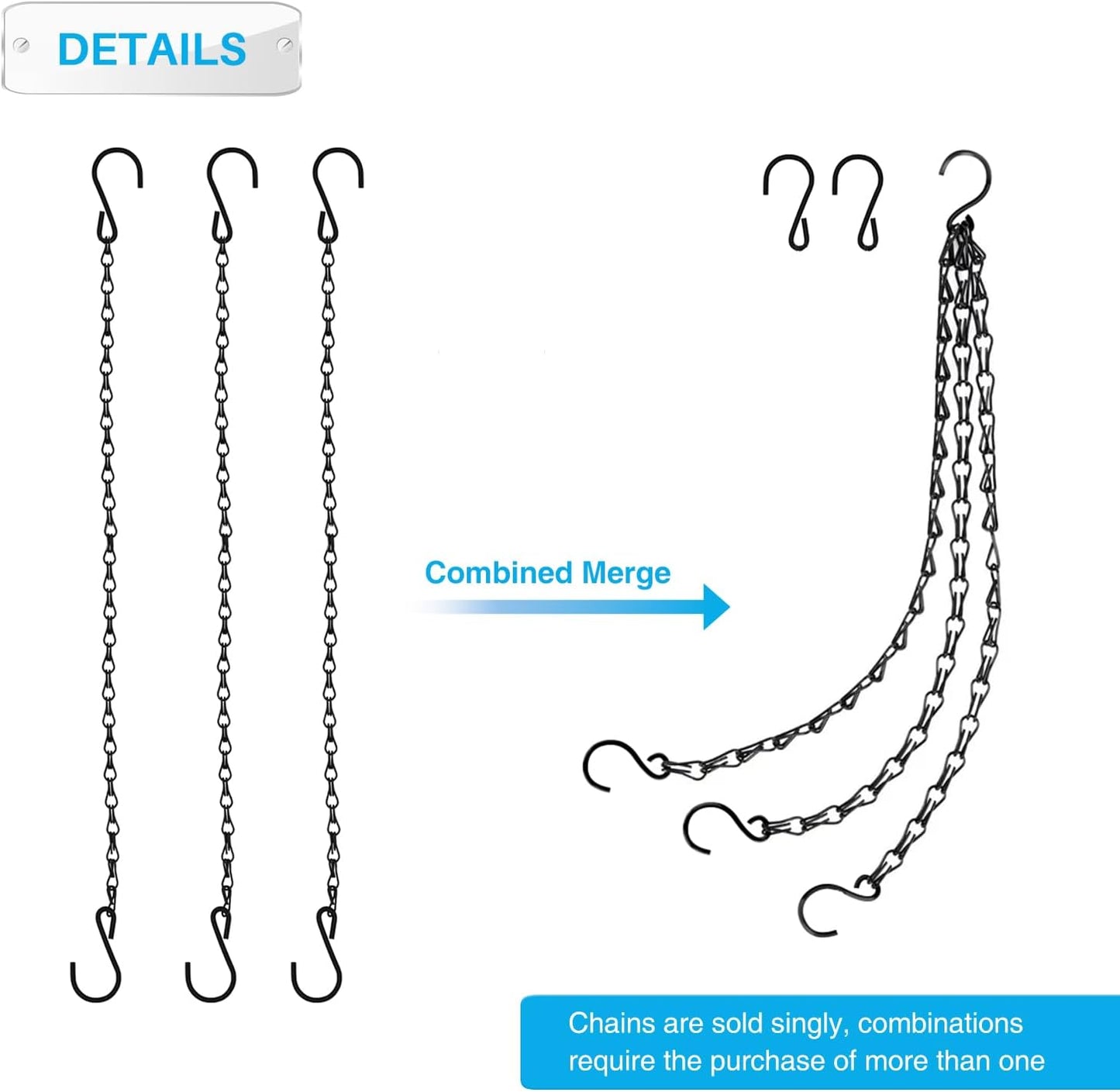 Patio Hanging Chain with Hooks - Black Metal Decorative Chain for Hanging Planters, Bird Feeders, Signs, Lanterns & Ornaments - Outdoor/Indoor Use (4 FT, 1 Piece)
