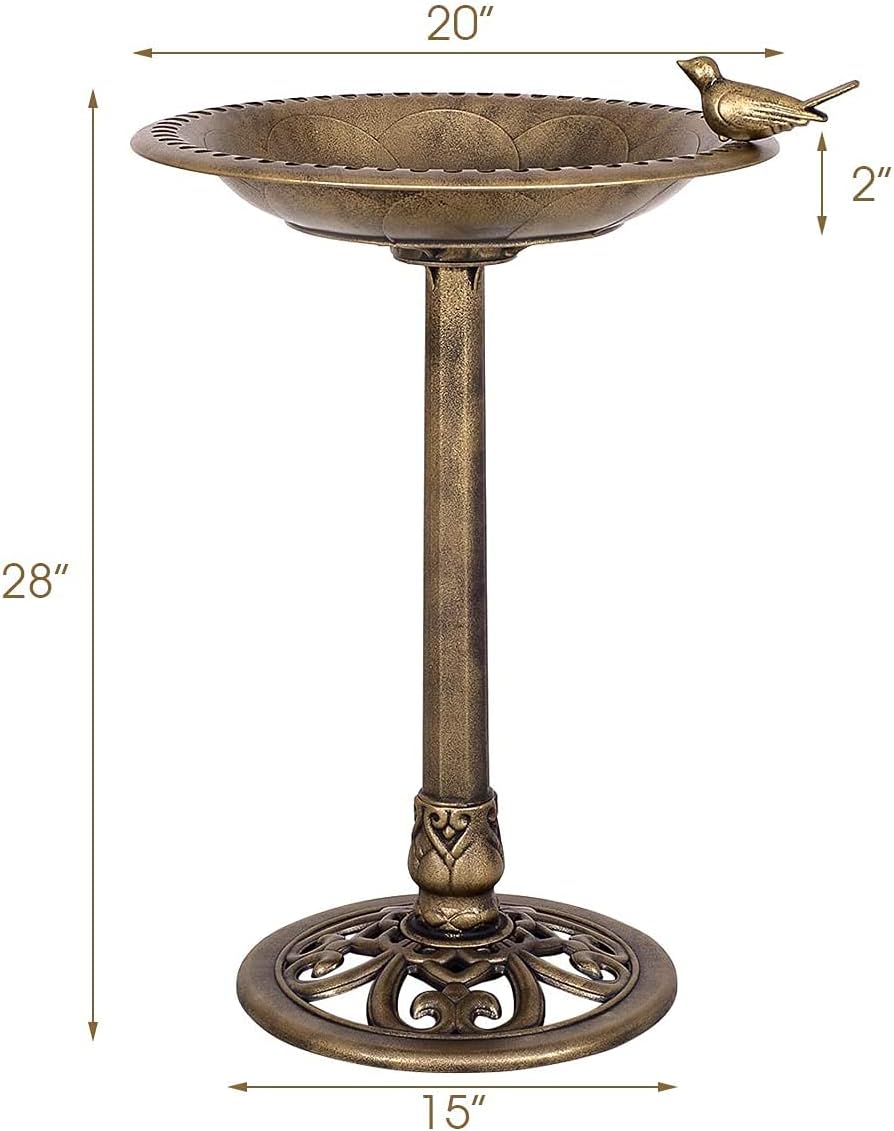 Outdoor Bird Bath, 28" Water Feeder Rustic Resin Bird Bath, Lightweight Birdbaths for The Garden (Copper)