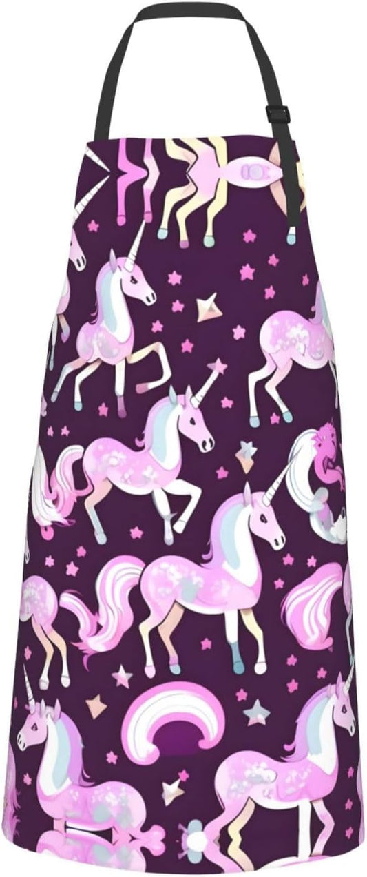 Unicorns Red print Waterproof apron with pocket adjustable cooking apron for adult kitchen bibs to bake