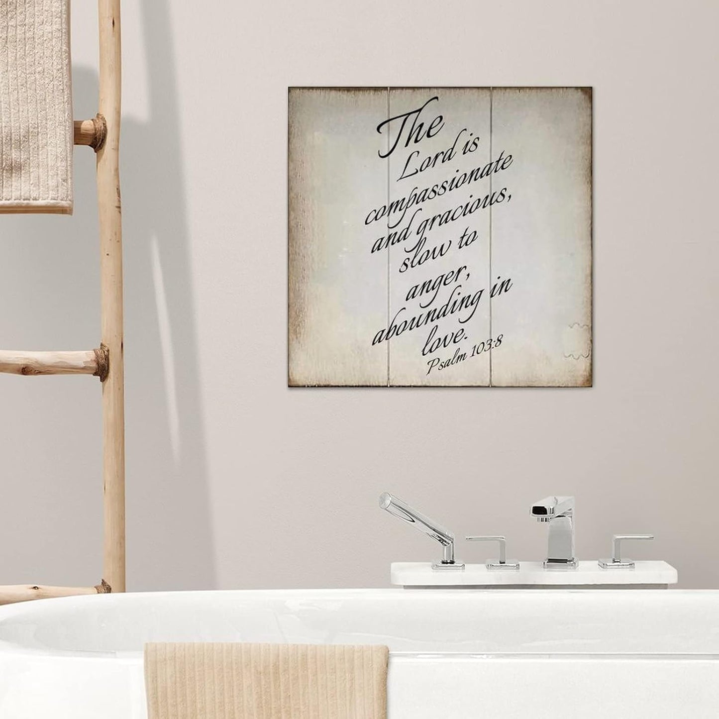 LITTLEGROVE SEEDS Rustic Bible Verse Wood Signs The Lord Is Compassionate And Gracious Psalm 103:8 Sign Farmhouse Family Wall Art Rustic Wall Decor for Home Man Cave Gate Garden Bars Cafes 12x12in