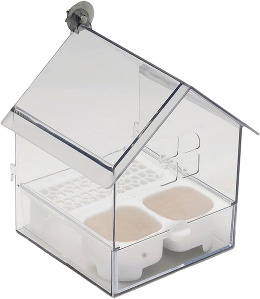 Pull Out External Parrot Feeder Food, Hanging Bird Feeder with Pull Out Tray, Transparent Bird Bath Tub,with Squirrel Proof Tray, for Pet Lover Watching