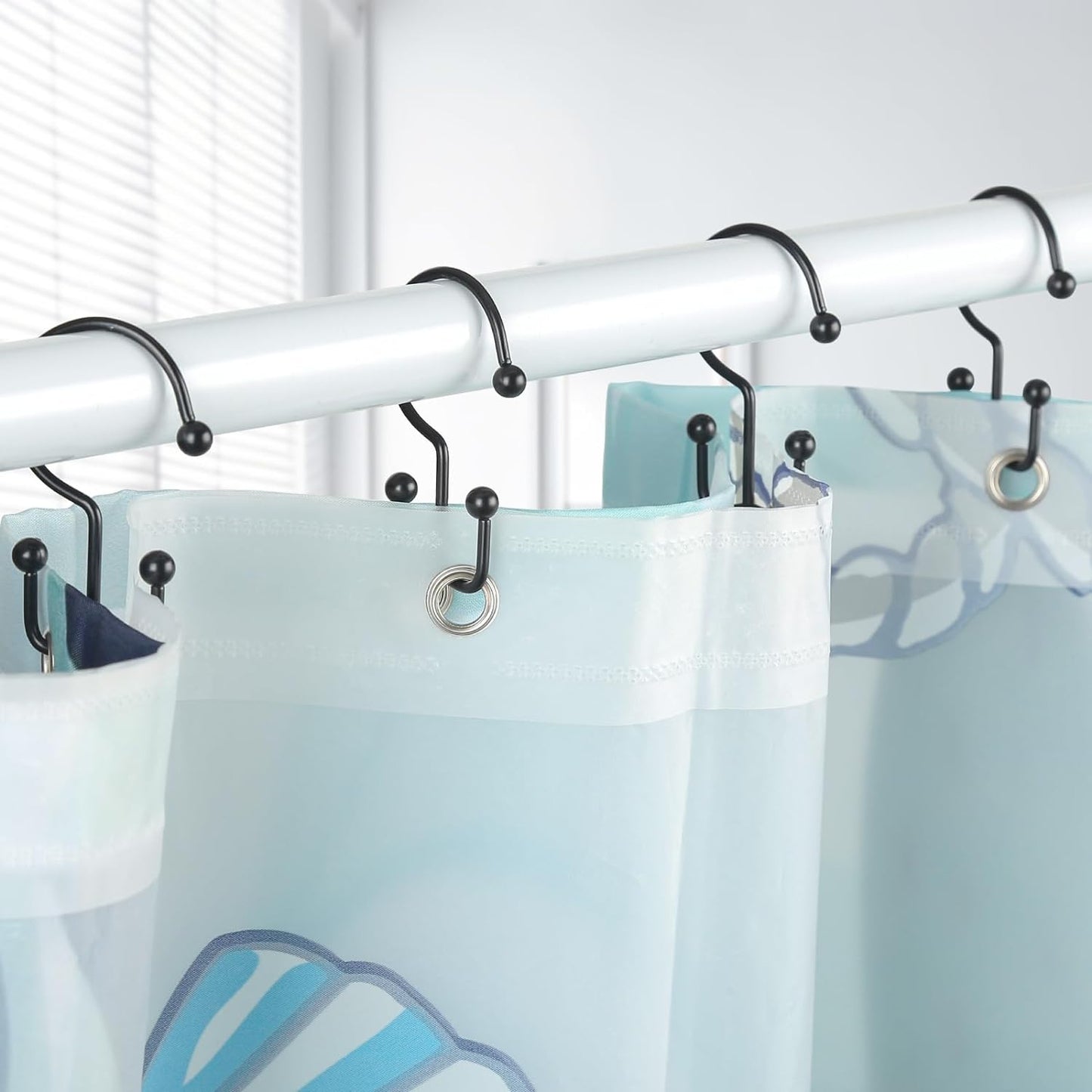Goowin Shower Curtain Hooks, 12 Pcs Shower Curtain Rings, Durable Rust