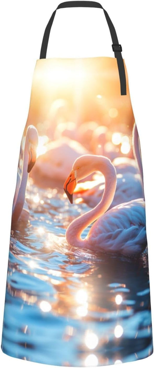Flamingos Partying print Waterproof apron with pocket adjustable cooking apron for adult kitchen bibs to bake