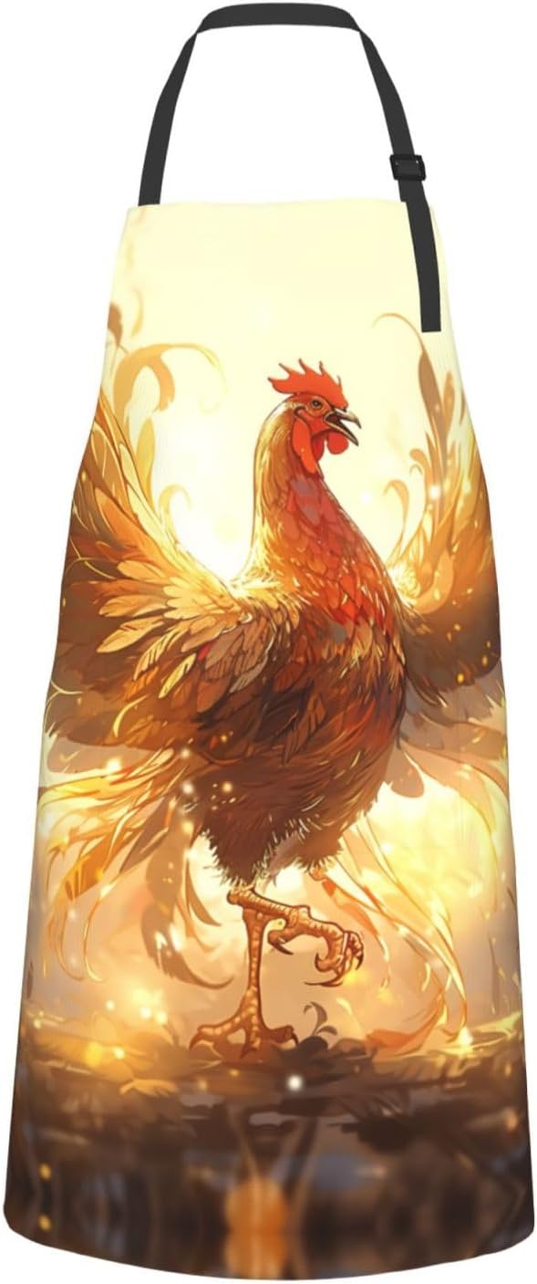 Shine Rooster print Waterproof apron with pocket adjustable cooking ap