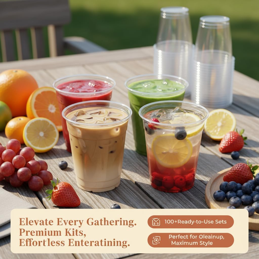 110 Pack 16 oz Plastic Cups with Lids and Straws,Sturdy Disposable Ice