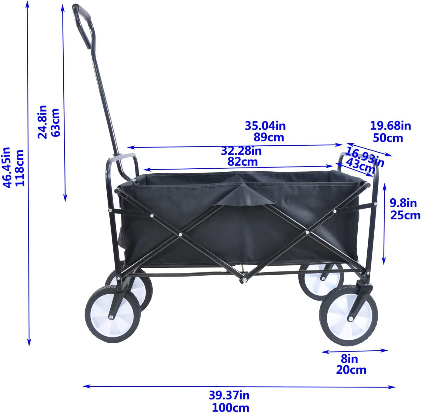 Folding Wagon Cart Collapsible Outdoor Utility Wagon with All Terrain Wheels Beach Wagon,Shopping Cart Camping Wagon Heavy Duty Steel for Beach Camping Shopping Sports Portable (Blue4) (Black2)