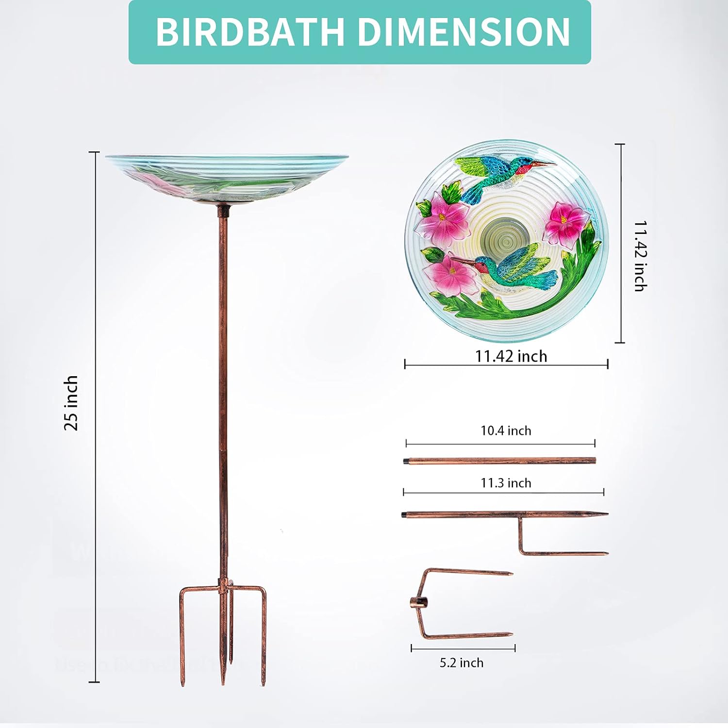 MUMTOP Glass Bird Bath, Garden Outdoor Birdbaths Birdfeeder with Metal