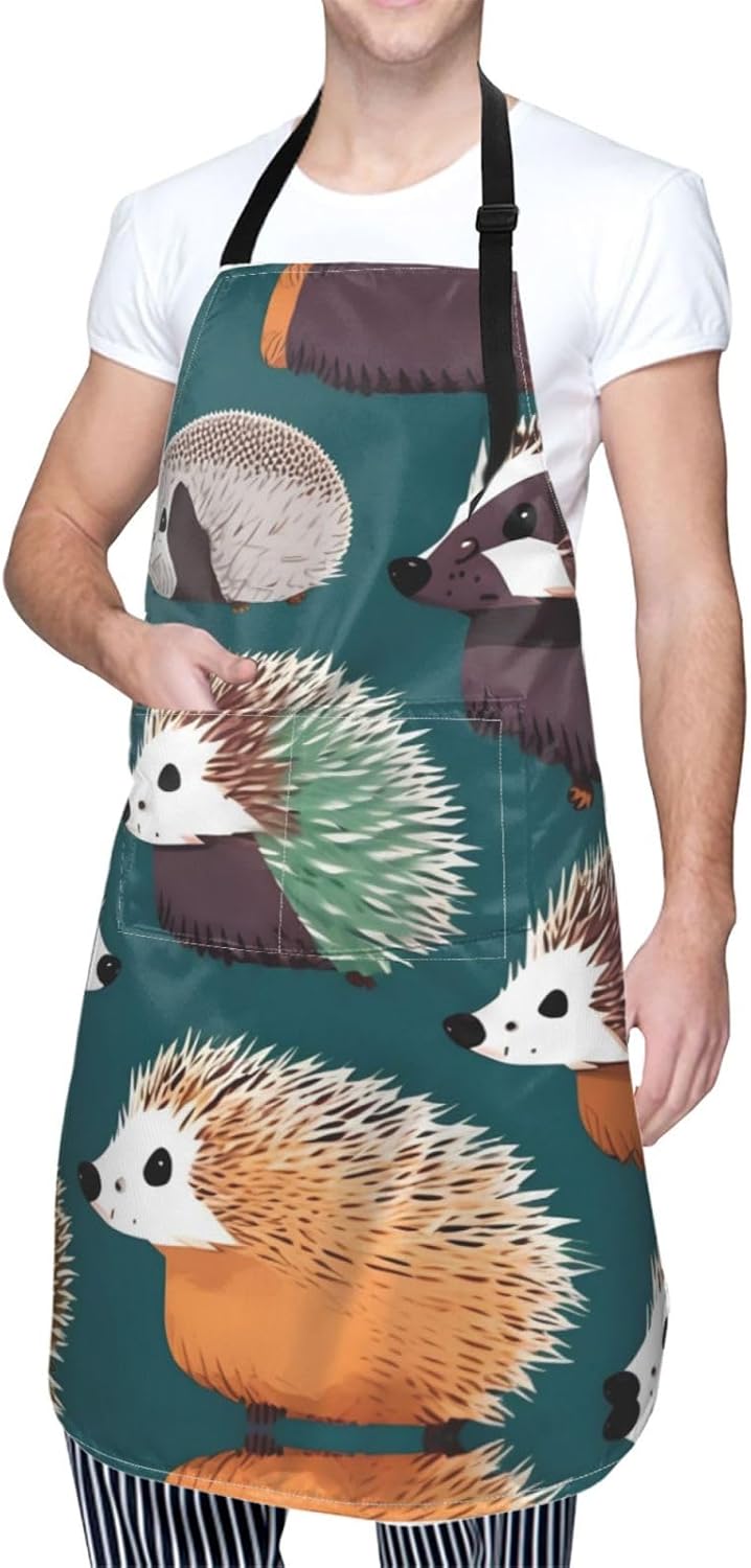 Many hedgehogs print Waterproof chef's apron with pocket apron for kitchen cooking baking barbecue and gardening