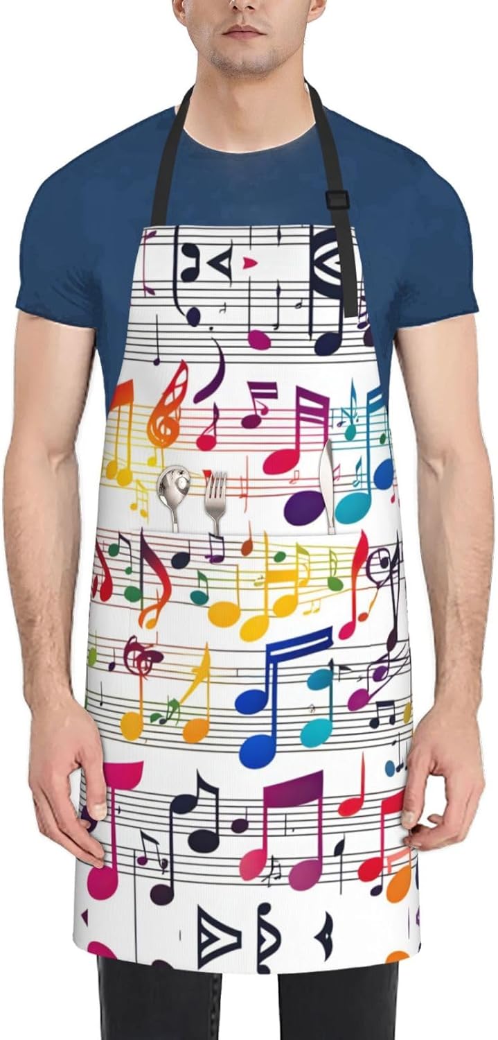 Colorful Music Notes print Waterproof chef's apron with pocket apron f