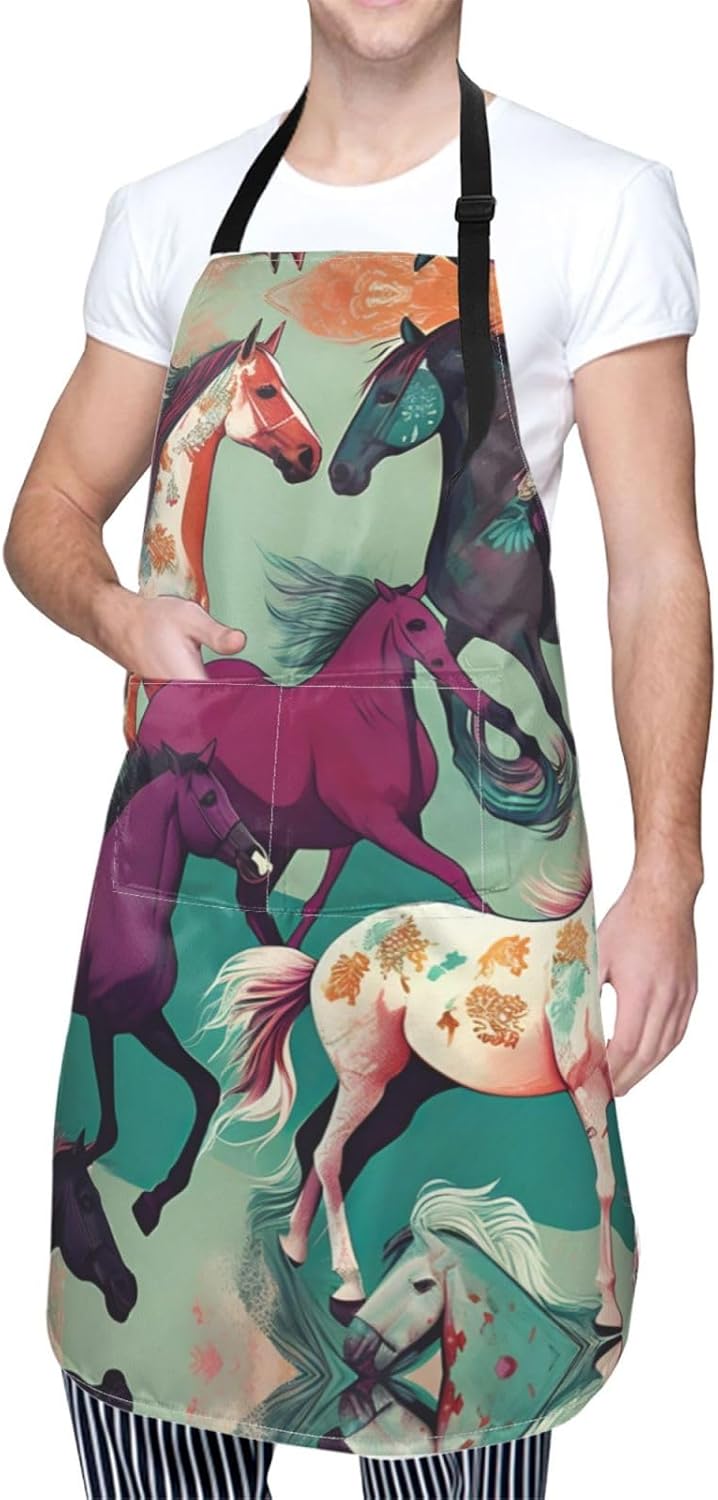 Various Kinds of Horses print Waterproof chef's apron with pocket apro