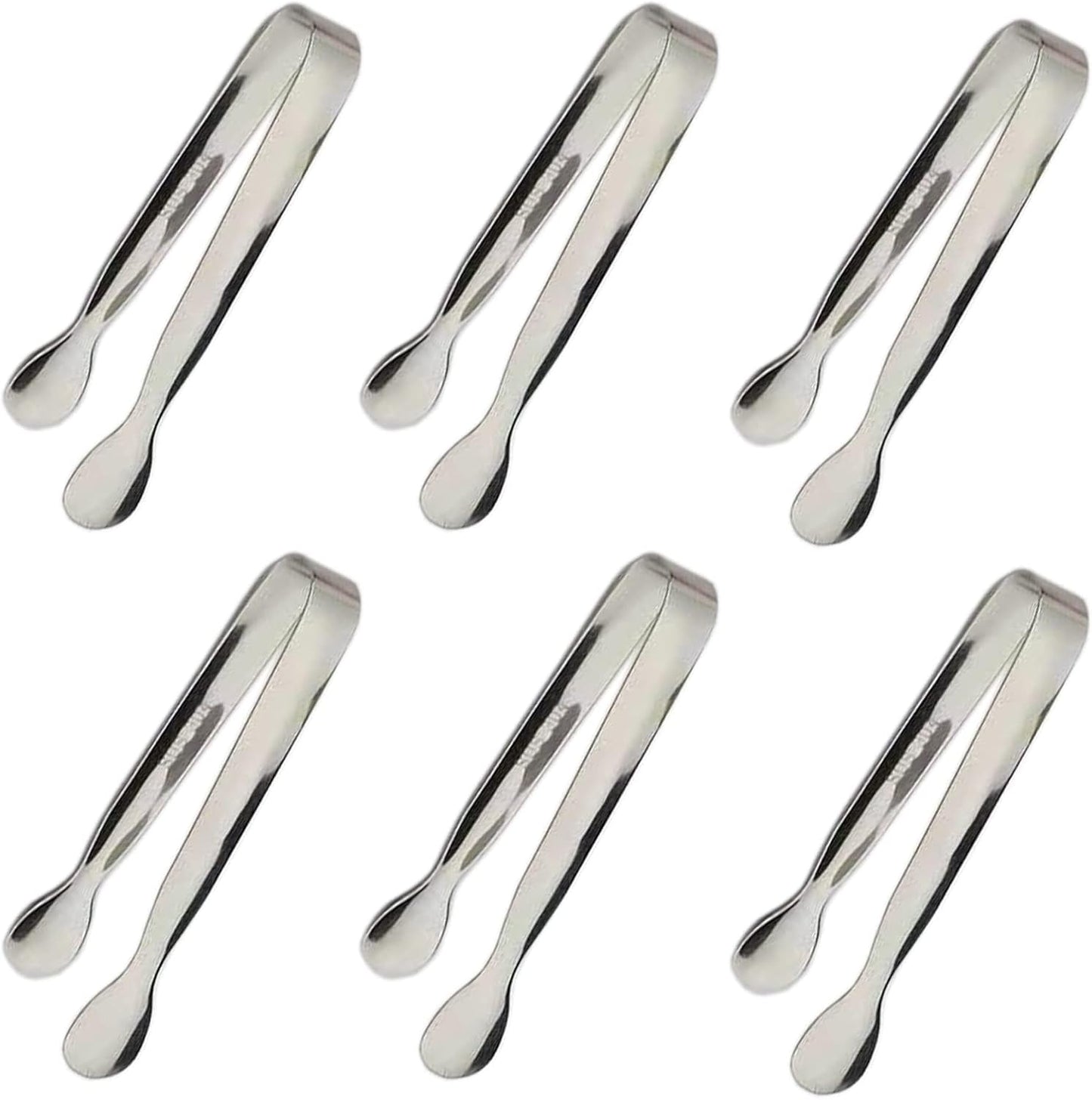 6PCS Ice Tongs Mini Sugar Tongs 4.25Inch Stainless Steel Kitchen Utensils Set,Small Serving Tong and Tiny Kitchen Tong for Appetizers,Tea Party, Coffee Bar, Desserts by Sunenlyst (Silver)
