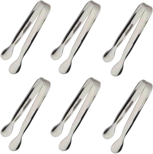 6PCS Ice Tongs Mini Sugar Tongs 4.25Inch Stainless Steel Kitchen Utensils Set,Small Serving Tong and Tiny Kitchen Tong for Appetizers,Tea Party, Coffee Bar, Desserts by Sunenlyst (Silver)