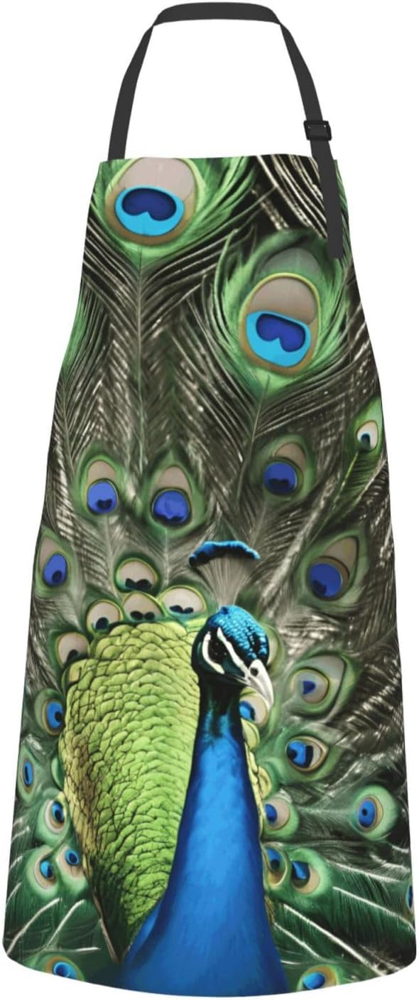 YANYU Fresh peacock Print 28x33 In Kitchen Apron Stylish Chef Apron with Pockets for Cooking Baking Painting