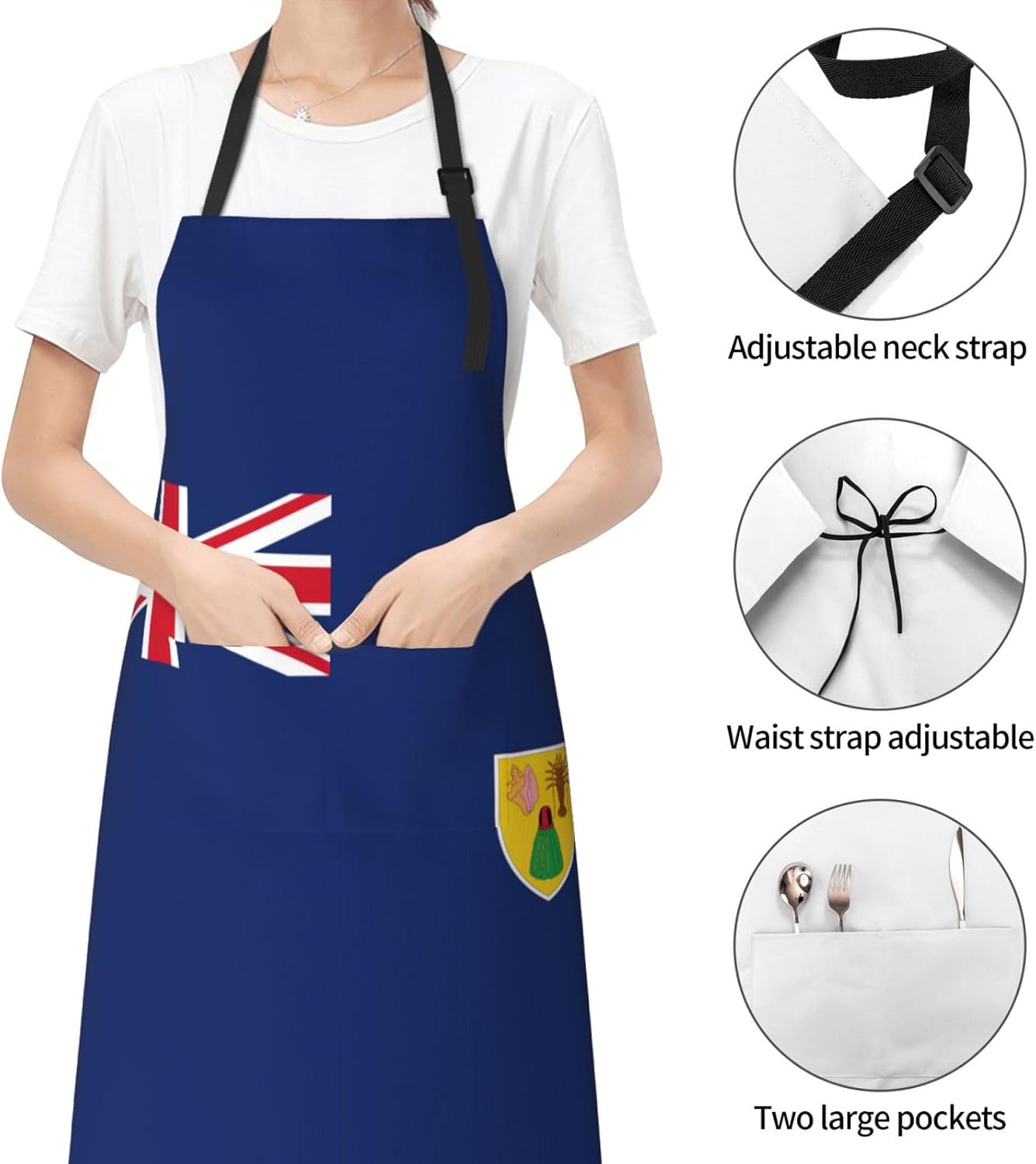 Flag of the Turks and Caicos Islands print Waterproof chef's apron with pocket apron for kitchen cooking baking barbecue and gardening