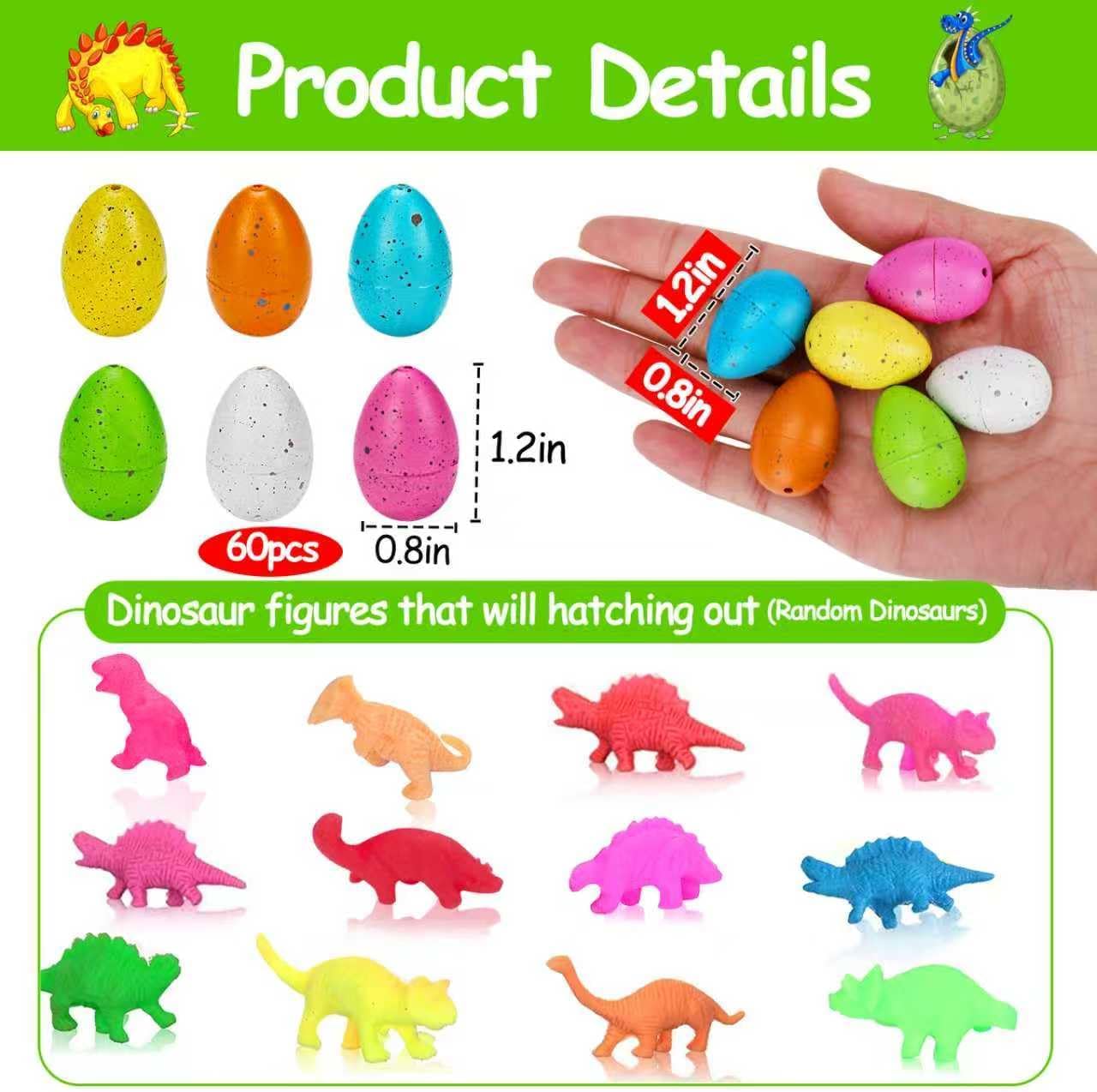 60PCS Small Hatching Dinosaur Eggs for Dinosaur Birthday Party Favors Easter Egg Fillers Goodie Bag Stuffers Classroom Carnival Prizes Bulk Pinata Novelty Grow in Water Dino Eggs with Toys Inside