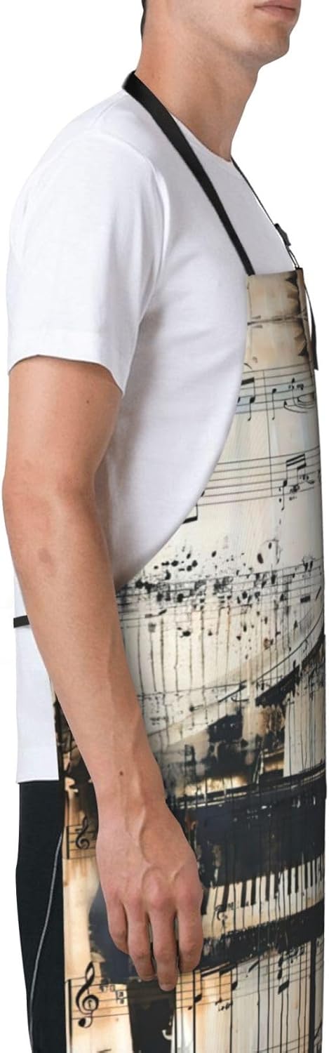 Sheet Music print Waterproof chef's apron with pocket apron for kitchen cooking baking barbecue and gardening