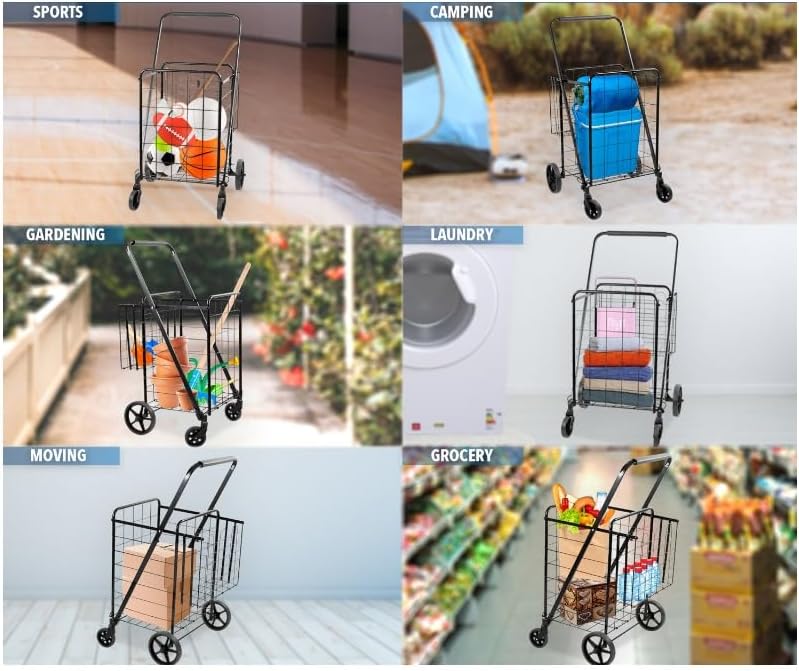 HBJWOV Rolling Utility Shopping Cart for Groceries and Other Supplies 