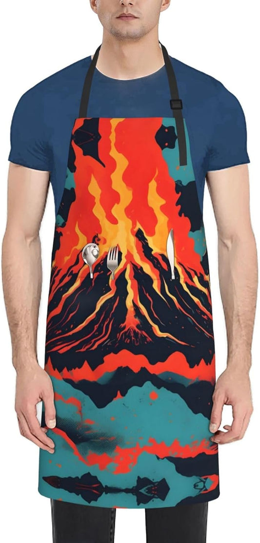 Volcano print Waterproof apron with pocket adjustable cooking apron for adult kitchen bibs to bake