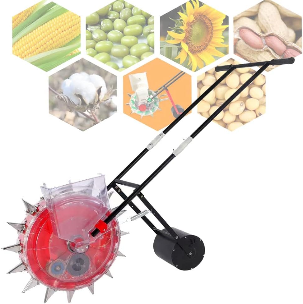 Adjustable Hand-Push Roller Seed Planter for Corn & Vegetables, Manual Garden Seeder with 16 Holes, Depth 3.5-7.8CM, Efficient Row Planting Tool