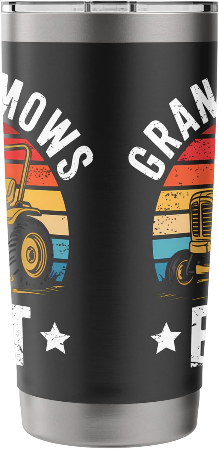 Grandpa Mows Best Funny Lawn Care Mowing Gardener Stainless Steel Insulated Tumbler