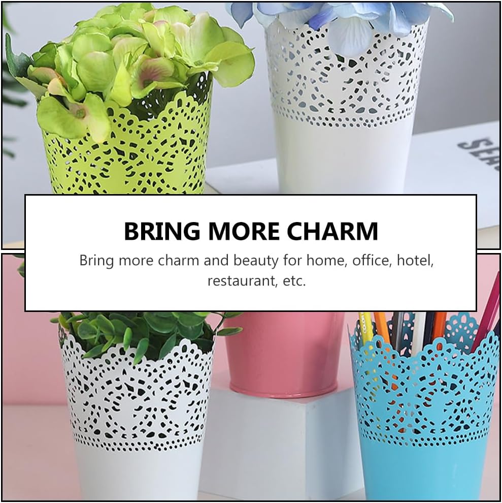 BESTOYARD 4 Pcs White Iron Floral Vase, Tabletop Flower Pot, Wedding B