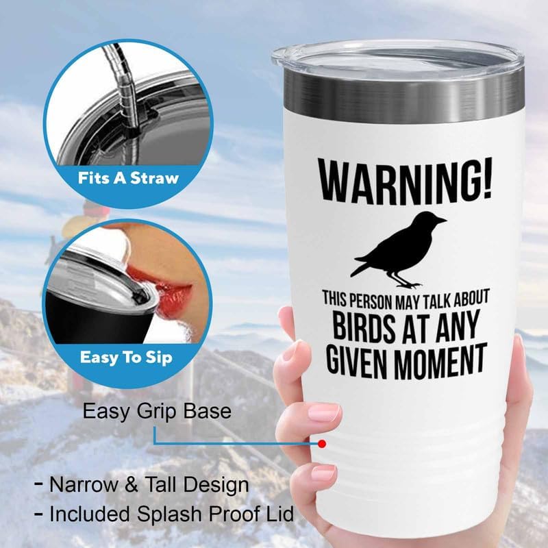 Birding White Edition Viking Tumbler 20oz - May talk about birds - Bird Feeder Backyard Birdwatcher Gifts Birding Bird Lover