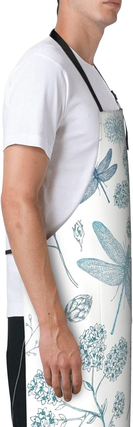 Dragonfly print Waterproof apron with pocket adjustable cooking apron for adult kitchen bibs to bake