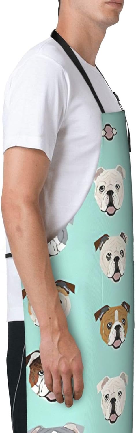 English Bulldog Faces Print Laundry apron 28x33 In Waterproof Kitchen Apron with Pockets for Cooking Baking