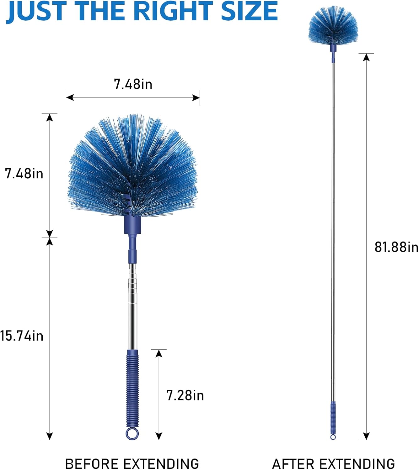 SetSail Cobweb Duster with Extension Pole, Retractable Dusters for Cobweb Cleaning 81-inch Long Handle Ceiling Fan Spider Web Brush for Outdoor Indoor High Ceilings