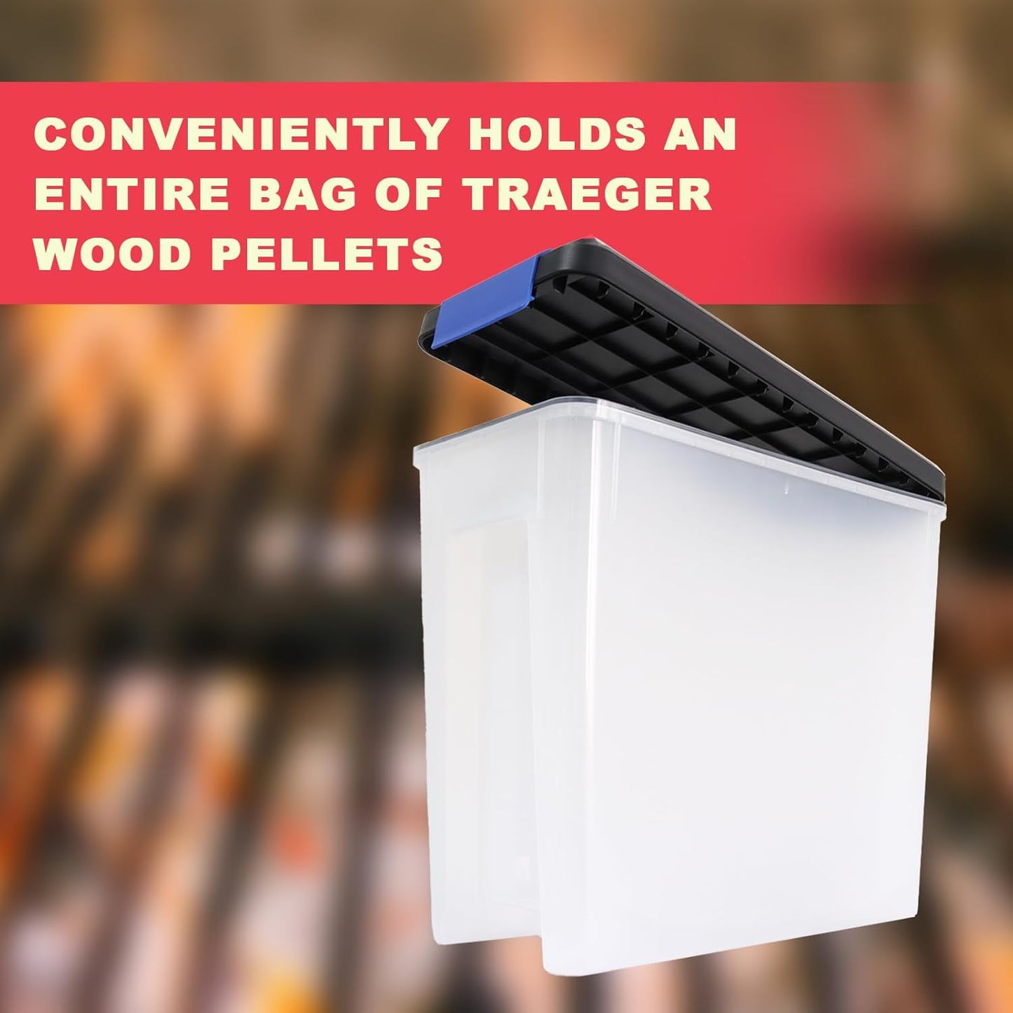 DcYourHome BAC637 Pellet Storage Bin for Traeger Grills, 22lb Capacity Keep Dry Containers with Locking Lid for Dog Food,Charcoal,Birdseed, Stackable Design Buket for Traeger Smoker Accessories