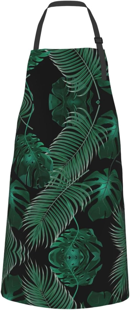 Banana Leaf Green print Waterproof chef's apron with pocket apron for kitchen cooking baking barbecue and gardening