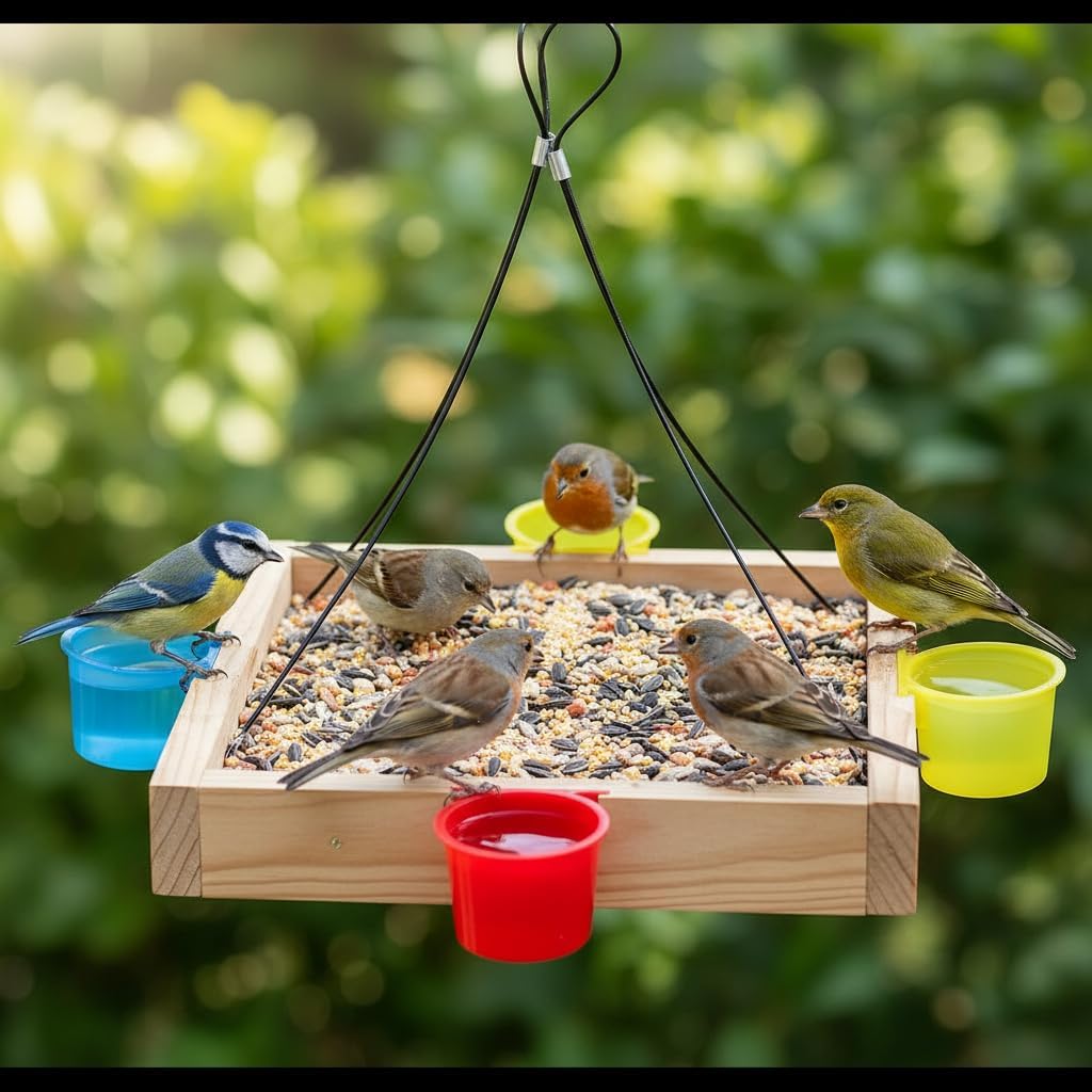 Water Feeder Platform Tray Bird Feeder 12” - Hanging Bird Feeder for Outside Outdoor - Stainless Steel Cable Mesh Base - Weather Proof Birdfeeder for 10 Years - Longtime Outdoor Lasting Heavy Duty