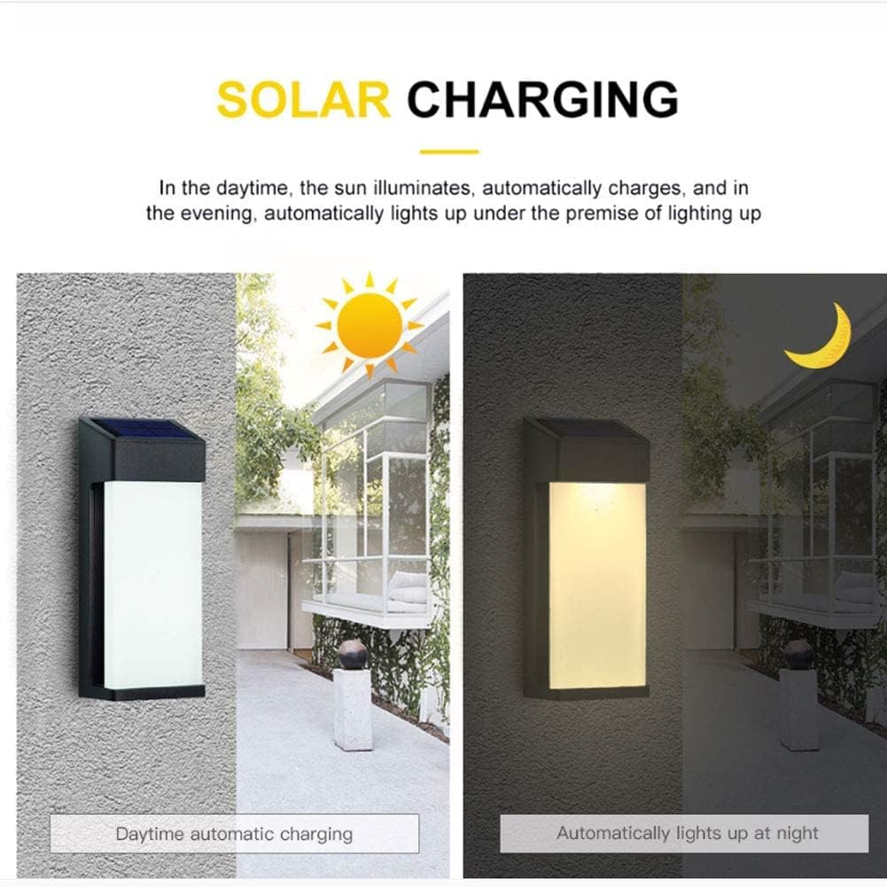 Outdoor 2PCS Solar Lights Wall Lamp Waterproof Rectangle Black Aluminum Acrylic Lampshade LED Garden Villa Decorative Control Vintage Sconce(6PCS)
