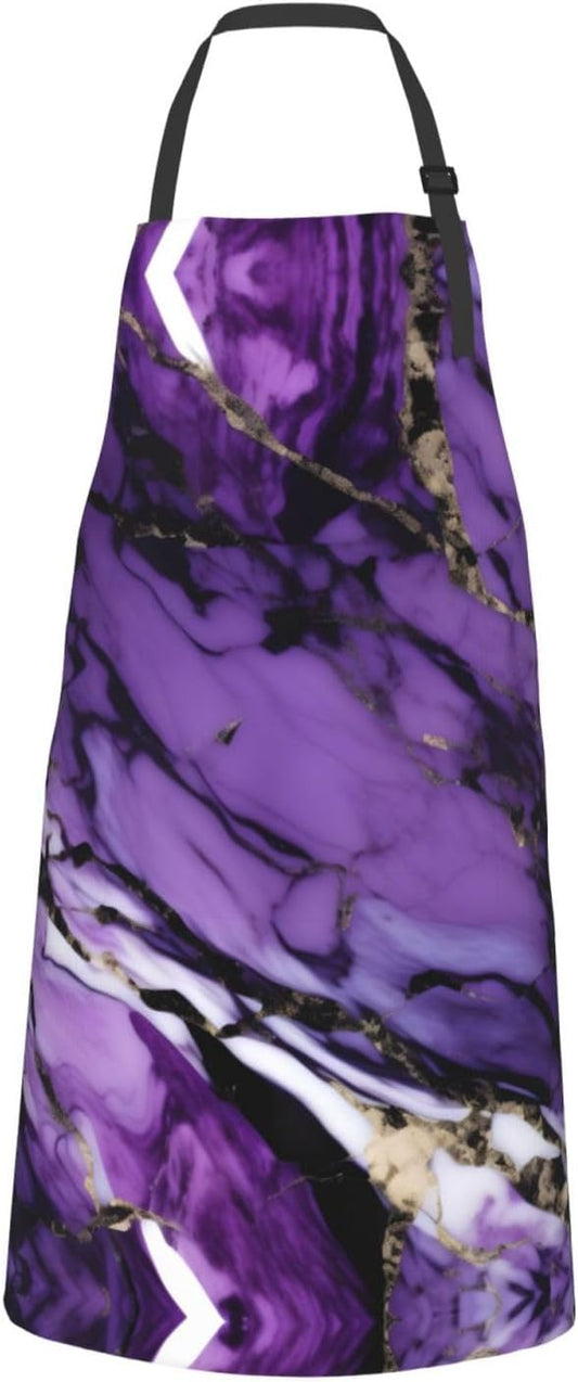marble purple print Waterproof apron with pocket adjustable cooking apron for adult kitchen bibs to bake
