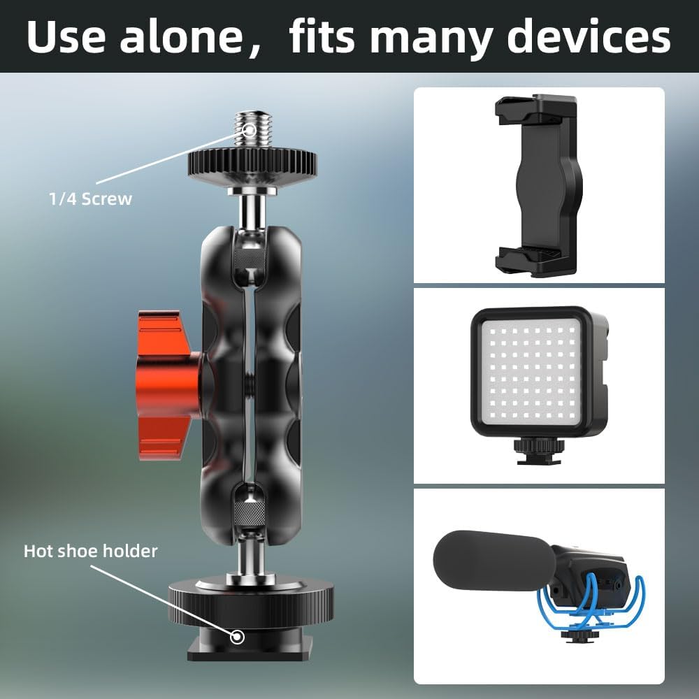 SOH Hot/Cold Shoe Phone Mount Holder, Universal 2 Ball Head Smartphone Mount Adapter, Cold Shoe Phone Clip Mount for iPhone 17/16/15, DSLR Camera LCD Camera Cage Flash LED Light Microphone and More