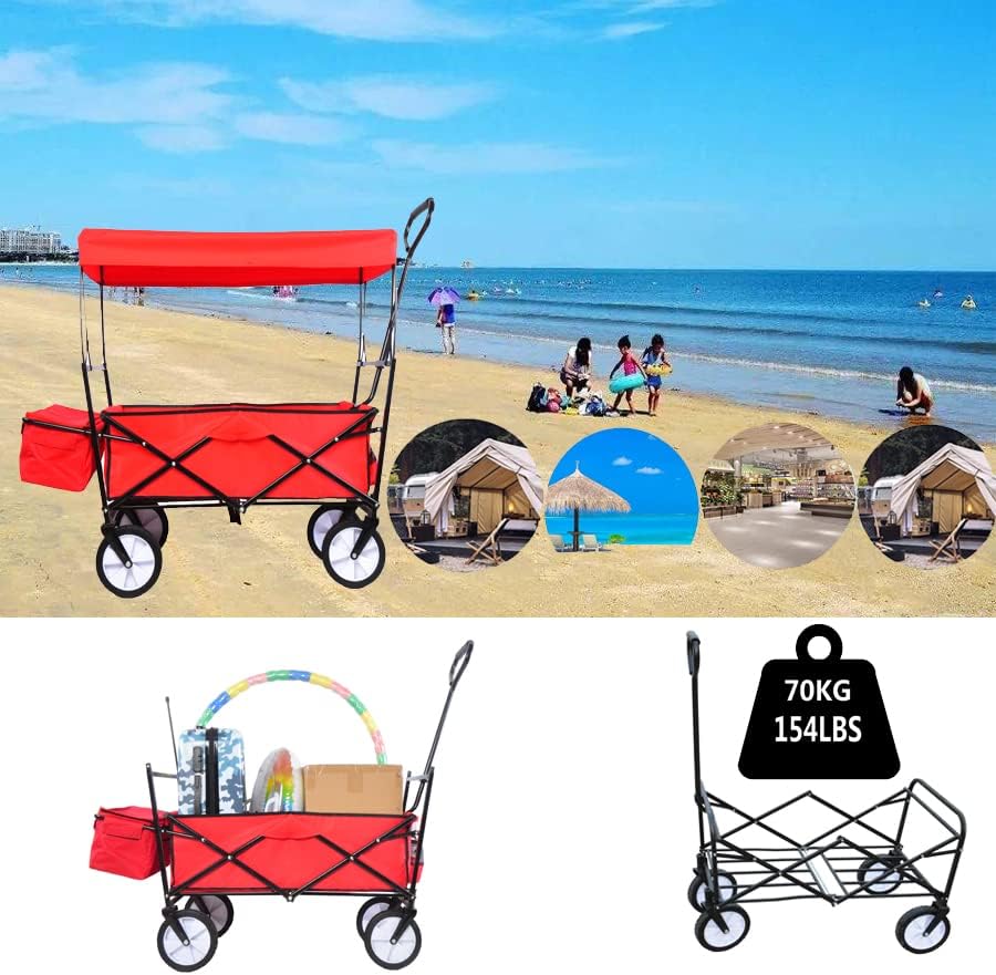 Garden Shopping Beach Cart Folding Wagon with Umbrella Accessories Pac