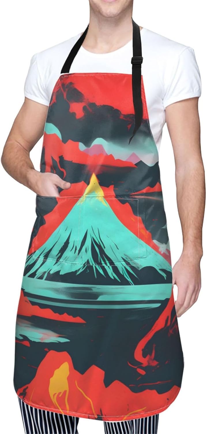 YANYU Volcano Bloom Print 28x33 In Kitchen Apron Stylish Chef Apron with Pockets for Cooking Baking Painting